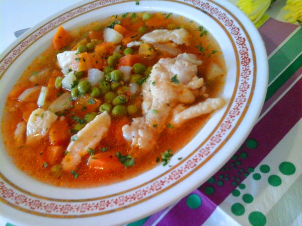 Zöldborsóleves csirkehússal és vajgaluskával6